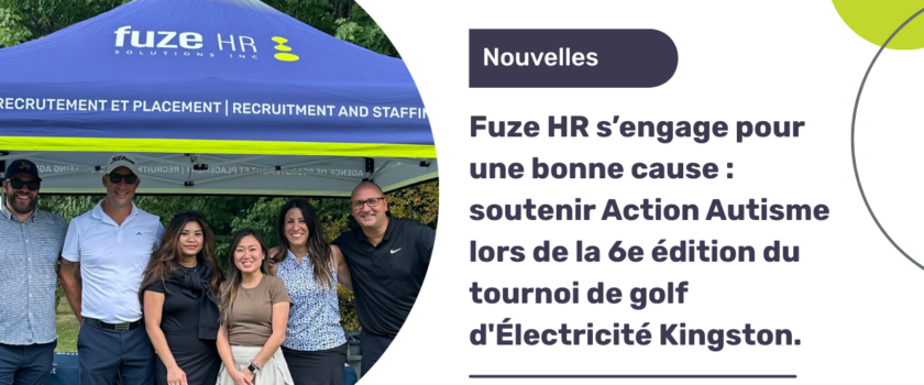 Équipe de Fuze HR participant au tournoi de golf d'Électricité Kingston pour Action Autisme 2025, distribuant des serviettes aux golfeurs