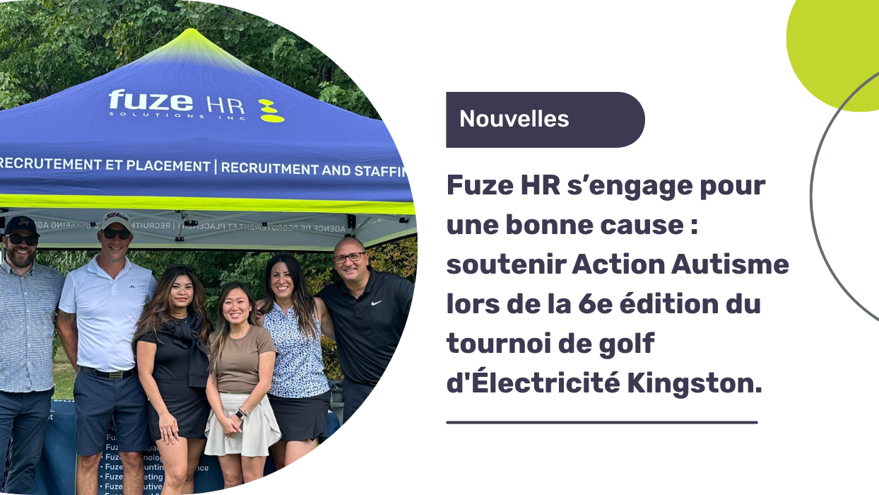 Équipe de Fuze HR participant au tournoi de golf d'Électricité Kingston pour Action Autisme 2025, distribuant des serviettes aux golfeurs